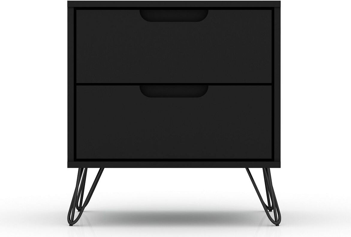 Manhattan Comfort Nightstands & Side Tables - Rockefeller 2-Drawer Black Nightstand (Set of 2)