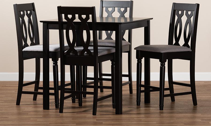 Wholesale Interiors Dining Sets - Darcie Contemporary Grey Fabric Upholstered Brown Finished 5-Piece Wood Pub Set