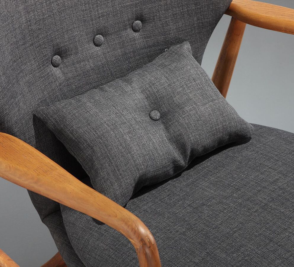 Manhattan Comfort Accent Chairs - Bradley Charcoal & Walnut Linen Weave Accent Chair