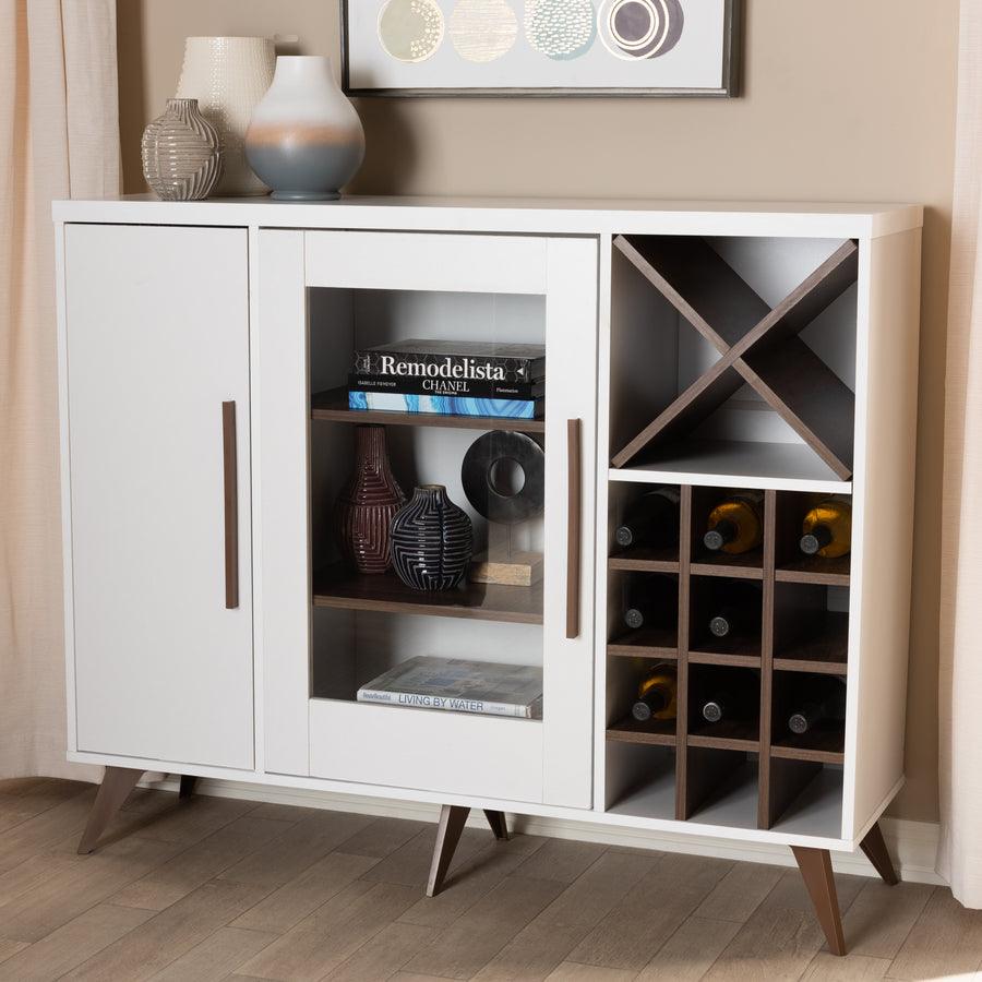 Wholesale Interiors Bar Units & Wine Cabinets - Pietro Mid-Century Modern White and Brown Finished Wine Cabinet