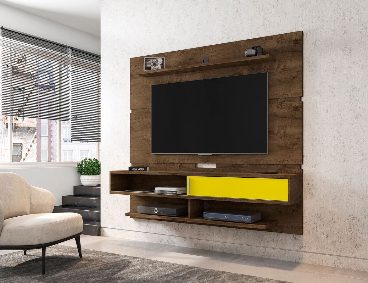 Manhattan Comfort TV & Media Units - Astor 70.86 Modern Floating Entertainment Center 2.0 with Media & Decor Shelves in Rustic Brown &