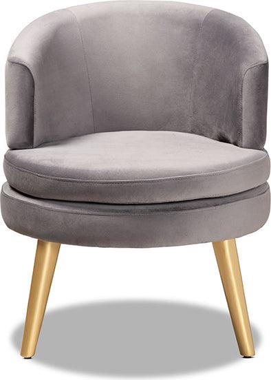 Wholesale Interiors Accent Chairs - Baptiste Glam and Luxe Grey Velvet Fabric Upholstered and Gold Finished Wood Accent Chair