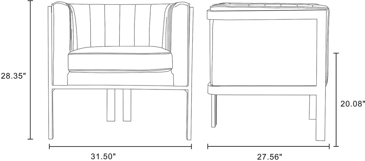 Manhattan Comfort Accent Chairs - Paramount Warm Gray and Polished Brass Velvet Accent Armchair