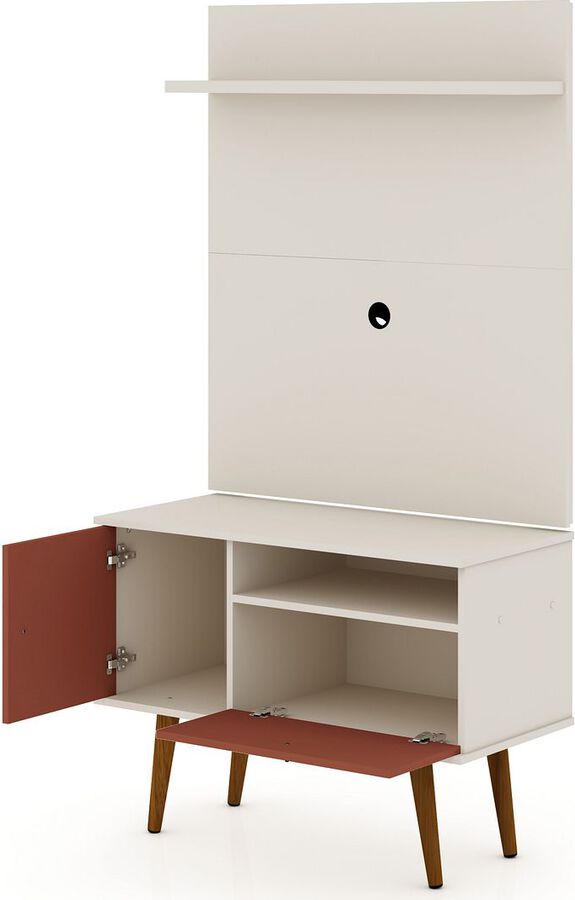 Manhattan Comfort TV & Media Units - Tribeca 35.43 TV Stand & Panel with Media & Display Shelves in Off White & Terra Orange Pink