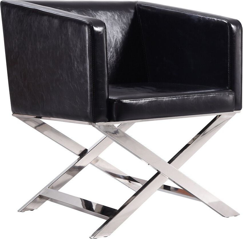 Manhattan Comfort Accent Chairs - Hollywood Black & Polished Chrome Faux Leather Lounge Accent Chair (Set of 2)