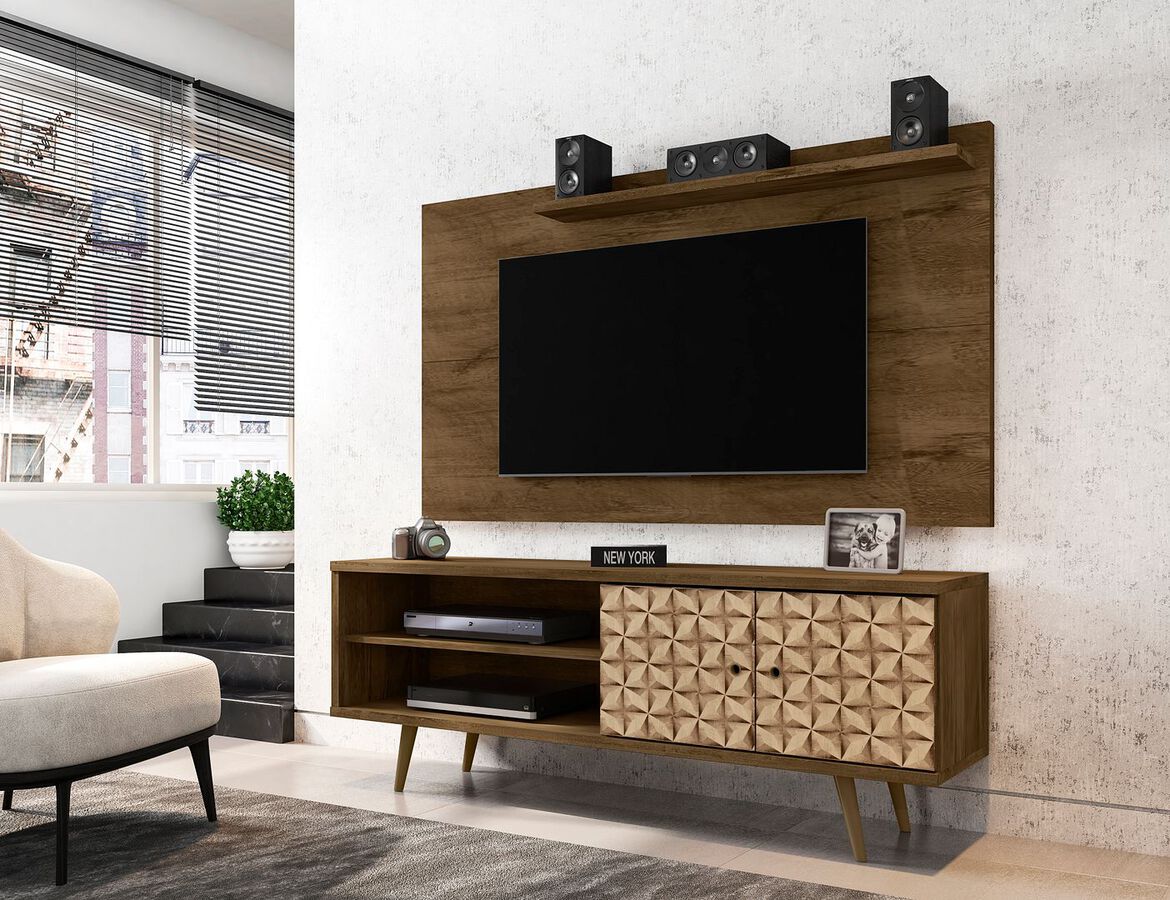 Manhattan Comfort TV & Media Units - Liberty 62.99 TV Stand and Panel in Rustic Brown and 3D Brown Prints