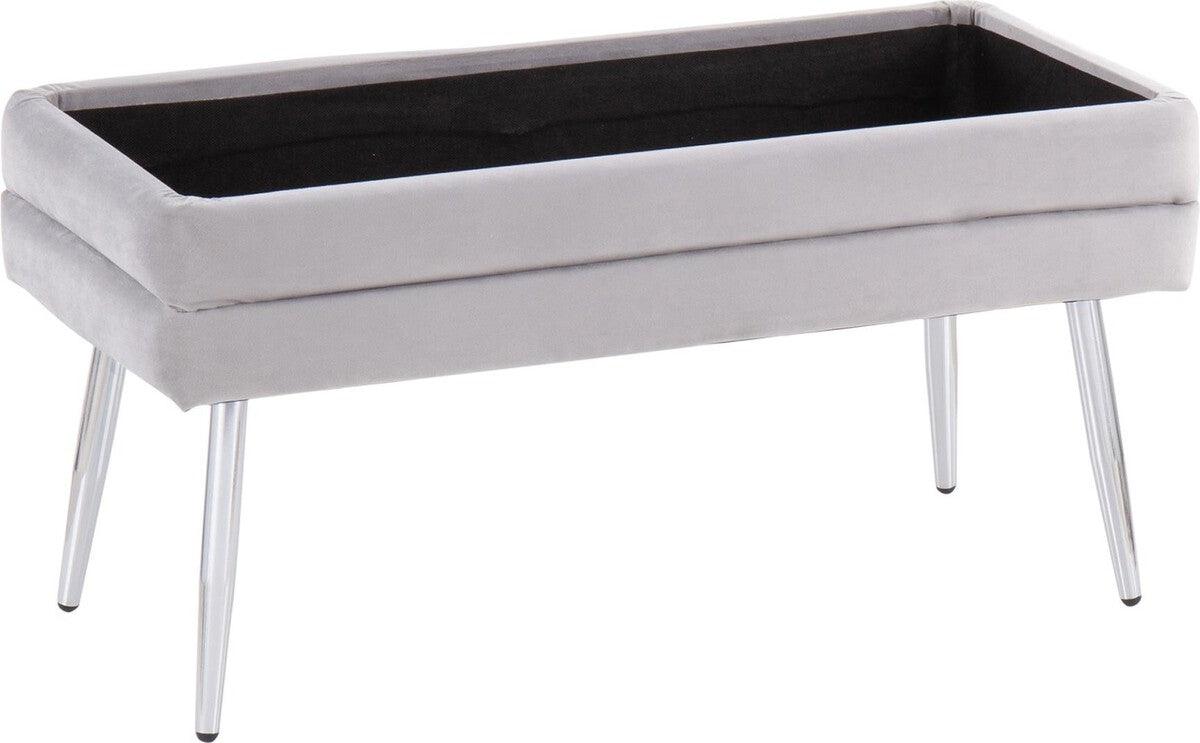 Lumisource Benches - Neapolitan Contemporary/Glam Storage Bench in Chrome & Silver Velvet