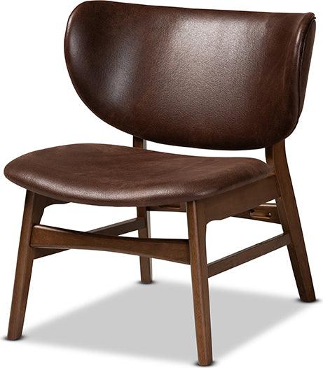 Wholesale Interiors Accent Chairs - Marcos Dark Brown Faux Leather Effect and Walnut Brown Finished Wood Living Room Accent Chair