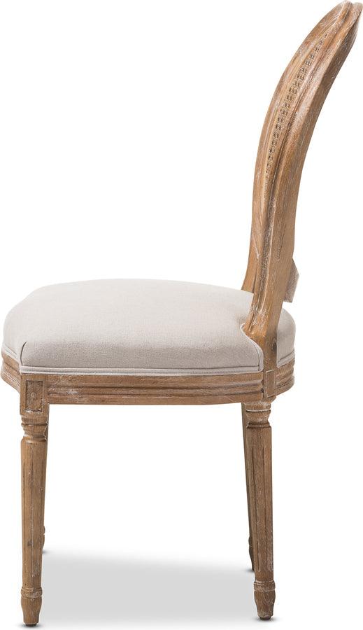 Wholesale Interiors Dining Chairs - Adelia Weathered Oak Finish Wood & Beige Dining Side Chair with Round Cane Back