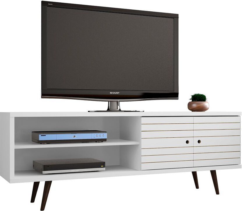 Manhattan Comfort TV & Media Units - Liberty 62.99 Mid-Century Modern TV Stand & Panel with Solid Wood Legs in White