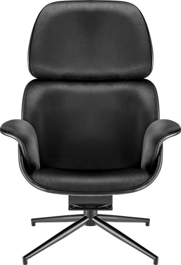 Euro Style Task Chairs - Lennart Lounge Chair Seat in Black Leatherette Outside and Black Velvet Inside with Black Base