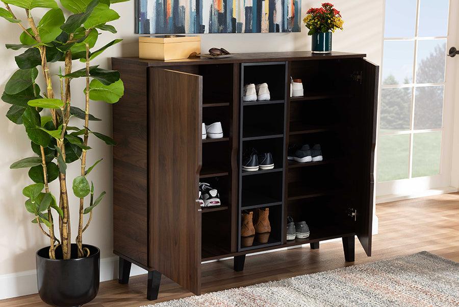 Baxton Studio Shirley 2-Door Shoe Cabinet with Open Shelves