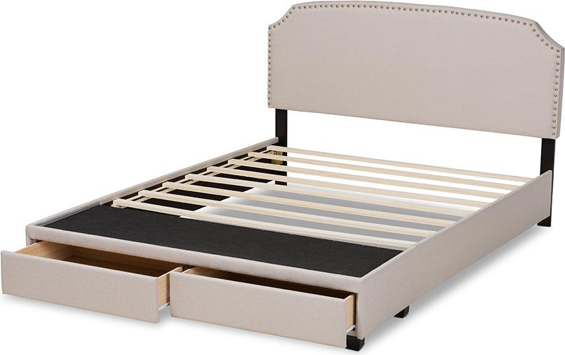 Wholesale Interiors Beds - Larese Beige Fabric Upholstered 2-Drawer Queen Size Platform Storage Bed