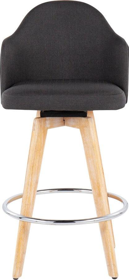 Lumisource Barstools - Ahoy Counter Stool With Natural Bamboo Legs & Round Chrome Metal With Charcoal (Set of 2)