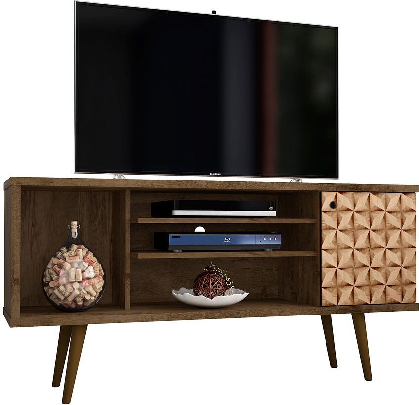 Manhattan Comfort TV & Media Units - Liberty TV Stand 53.14 in Rustic Brown and 3D Brown Prints