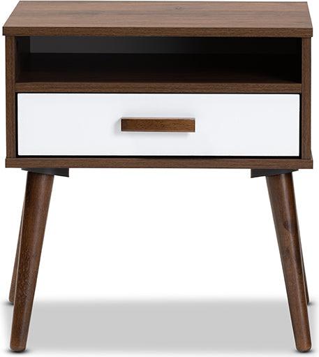 Wholesale Interiors Side & End Tables - Quinn Two-Tone White and Walnut Finished 1-Drawer Wood End Table