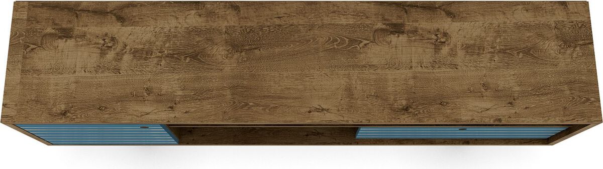 Manhattan Comfort TV & Media Units - Liberty 70.86" Mid-Century - Modern TV St& Rustic Brown & Aqua Blue