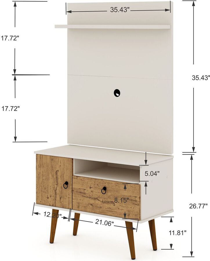 Manhattan Comfort TV & Media Units - Tribeca 35.43 TV Stand & Panel with Media & Display Shelves in Off White & Nature