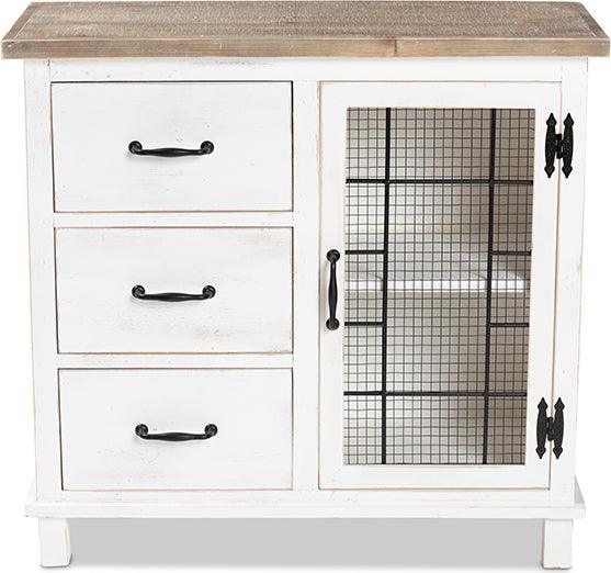 Wholesale Interiors Buffets & Cabinets - Faron Two-Tone Distressed White and Oak Brown Finished Wood 3-Drawer Storage Cabinet