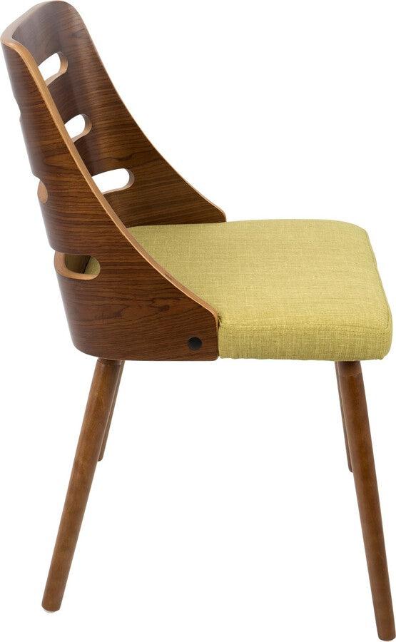 Lumisource Dining Chairs - Trevi Mid-Century Modern Dining/Accent Chair in Walnut with Green Fabric