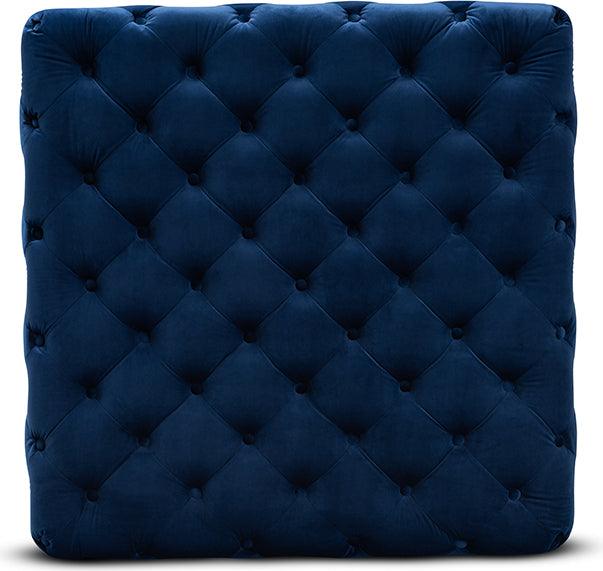 Wholesale Interiors Ottomans & Stools - Verene Glam & Luxe Royal Blue Velvet Gold Finished Square Cocktail Ottoman