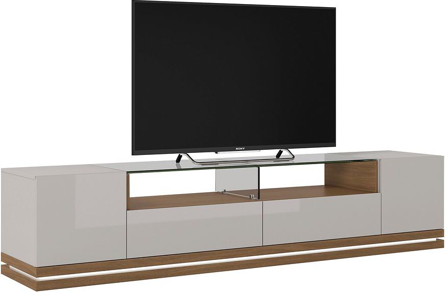 Manhattan Comfort TV & Media Units - Vanderbilt TV Stand with LED Lights in Off White & Maple Cream