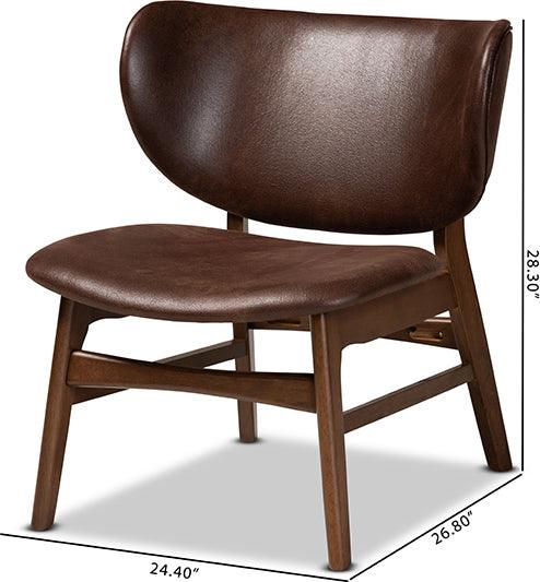 Wholesale Interiors Accent Chairs - Marcos Dark Brown Faux Leather Effect and Walnut Brown Finished Wood Living Room Accent Chair