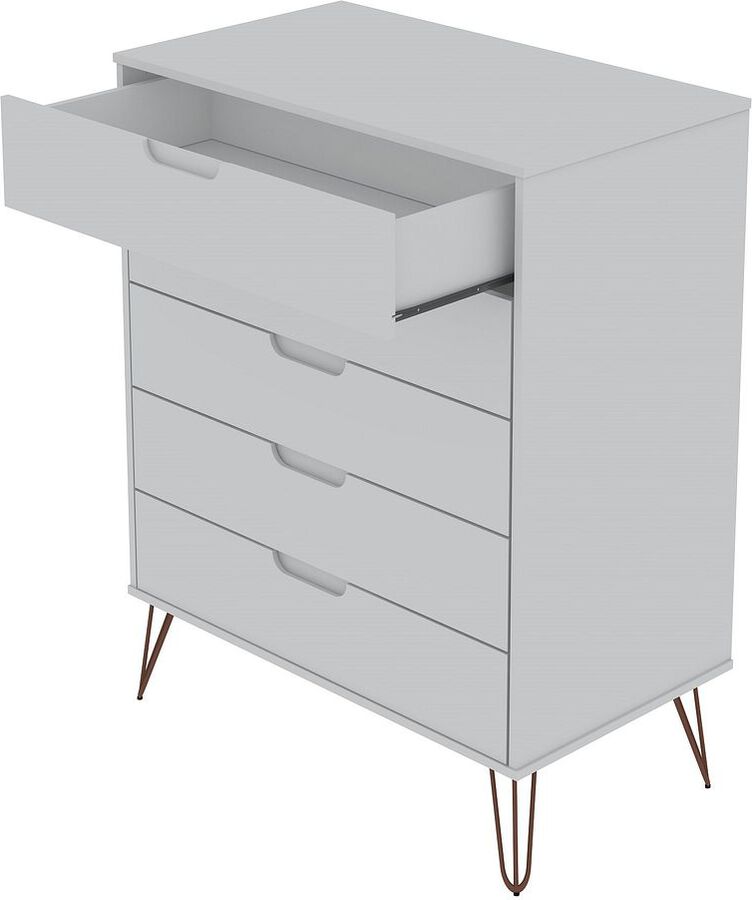 Rockefeller 5-Drawer Tall Dresser with Metal Legs in White