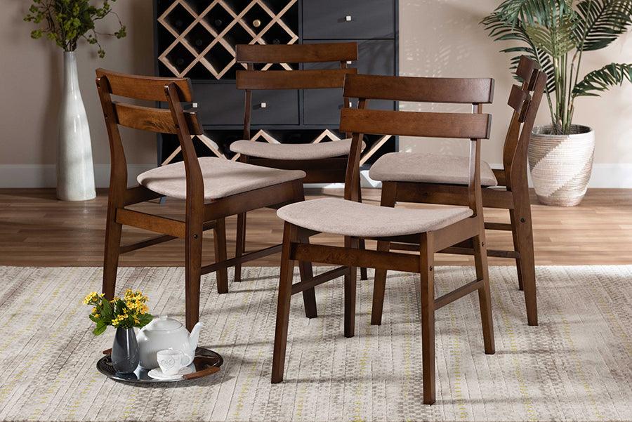 Wholesale Interiors Dining Chairs - Devlin Mid-Century Modern Light Beige & Walnut Brown (Set of 4)