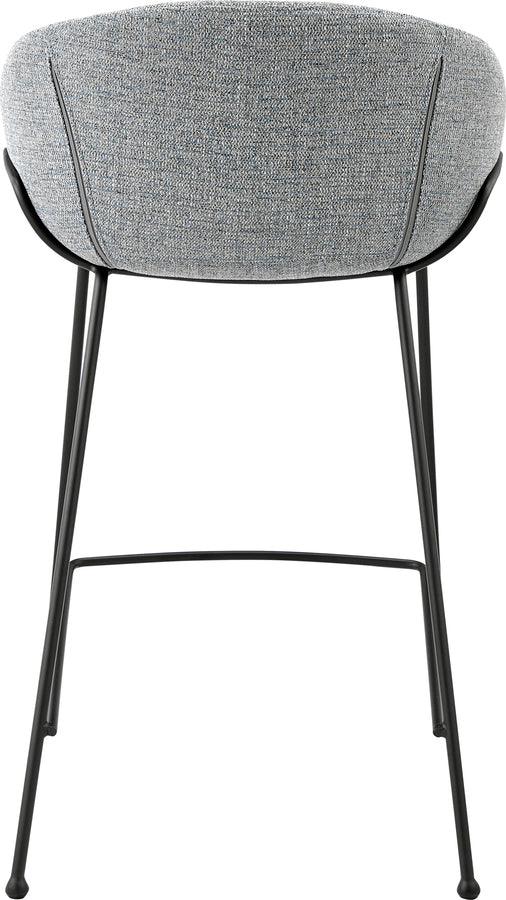 Euro Style Barstools - Zach Counter Stool with Gray-Blue Fabric and Matte Black steel frame and legs - Set of 2