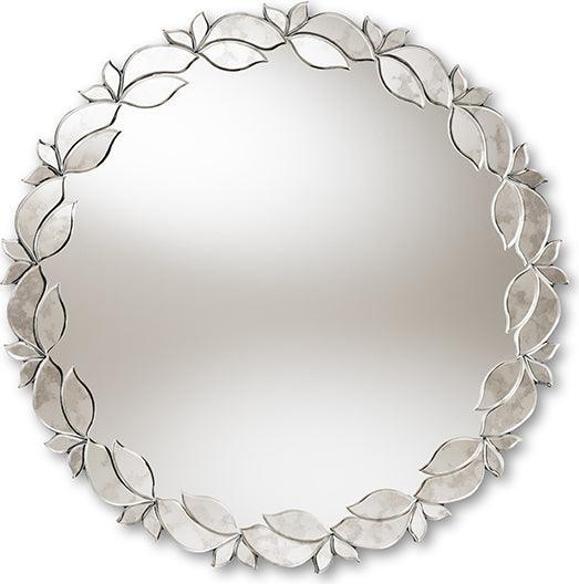 Wholesale Interiors Mirrors - Luiza Modern and Contemporary Silver Finished Round Petal Leaf Accent Wall Mirror