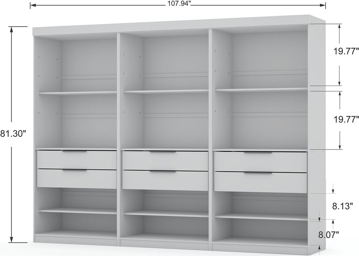 Manhattan Comfort Cabinets & Wardrobes - Mulberry Open 3 Sectional Modem Wardrobe Closet with 6 Drawers - Set of 3 in White