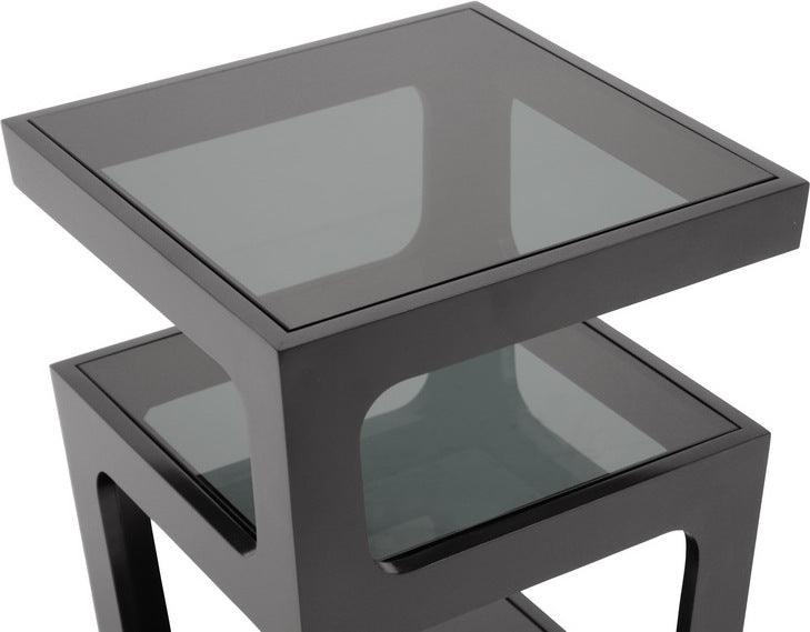 Clara Black Modern End Table with 3 Tiered Glass Shelves