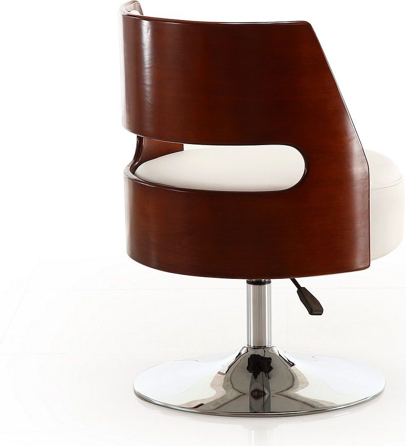 Manhattan Comfort Accent Chairs - Salon White & Polished Chrome Faux Leather Adjustable Height Swivel Accent Chair