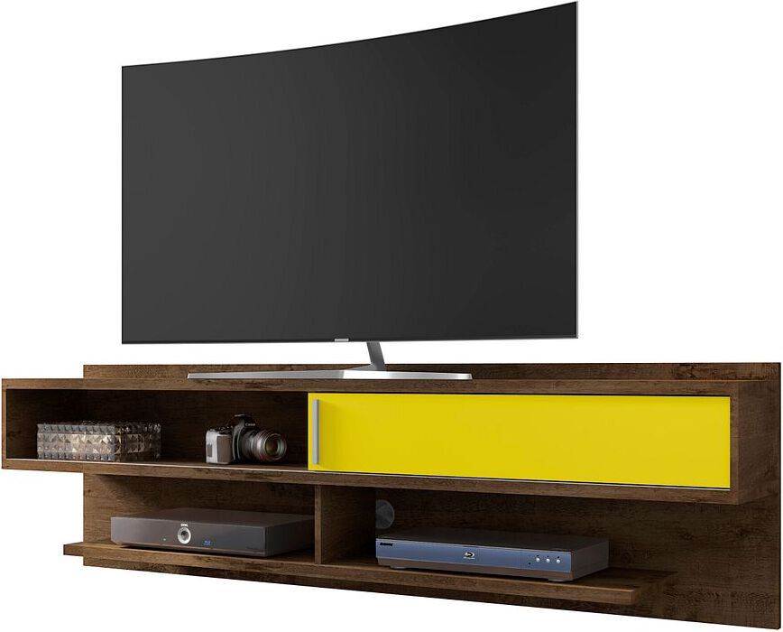 Manhattan Comfort TV & Media Units - Astor 70.86 Modern Floating Entertainment Center 1.0 with Media Shelves in Rustic Brown & Yellow