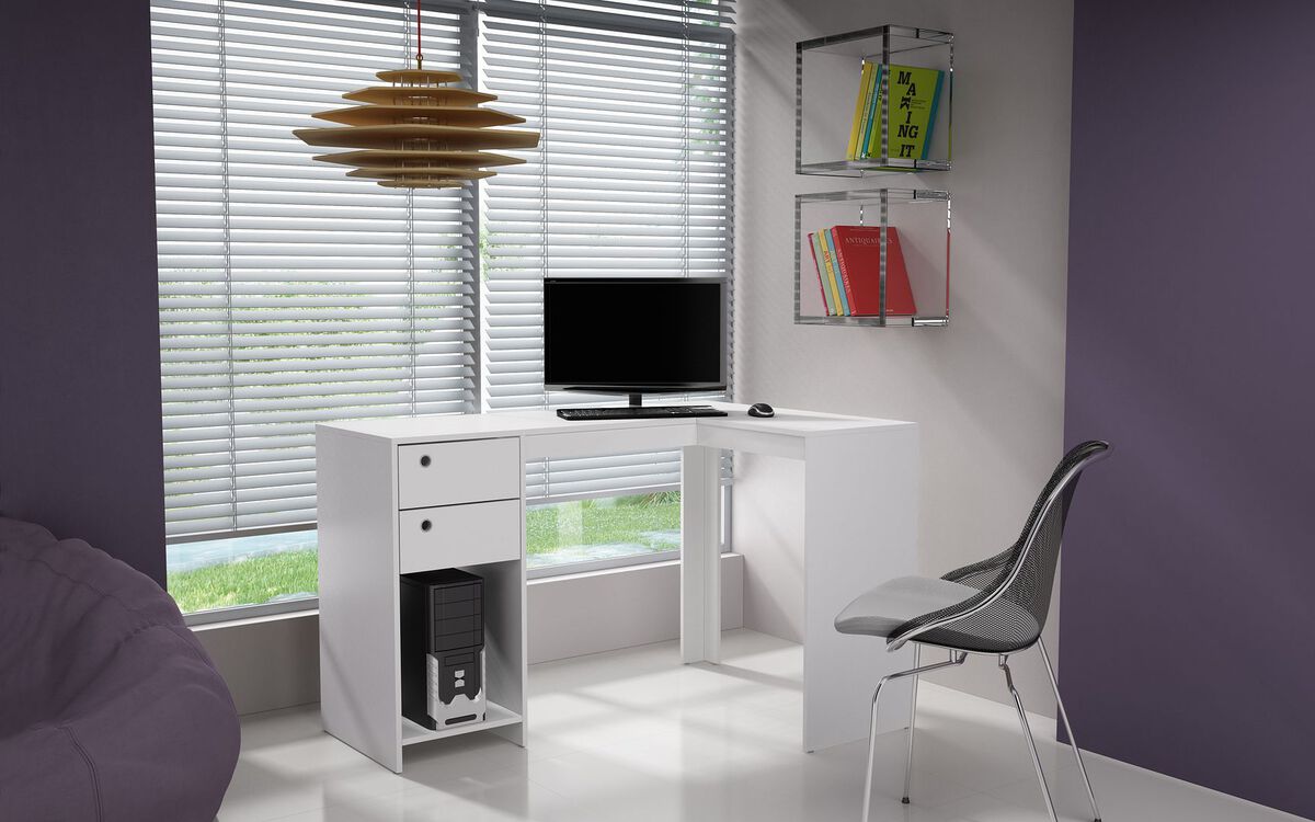 Manhattan Comfort Desks - Modest Palermo Classic "L" Shaped Desk with 2 Drawers & 1 Cubby in White