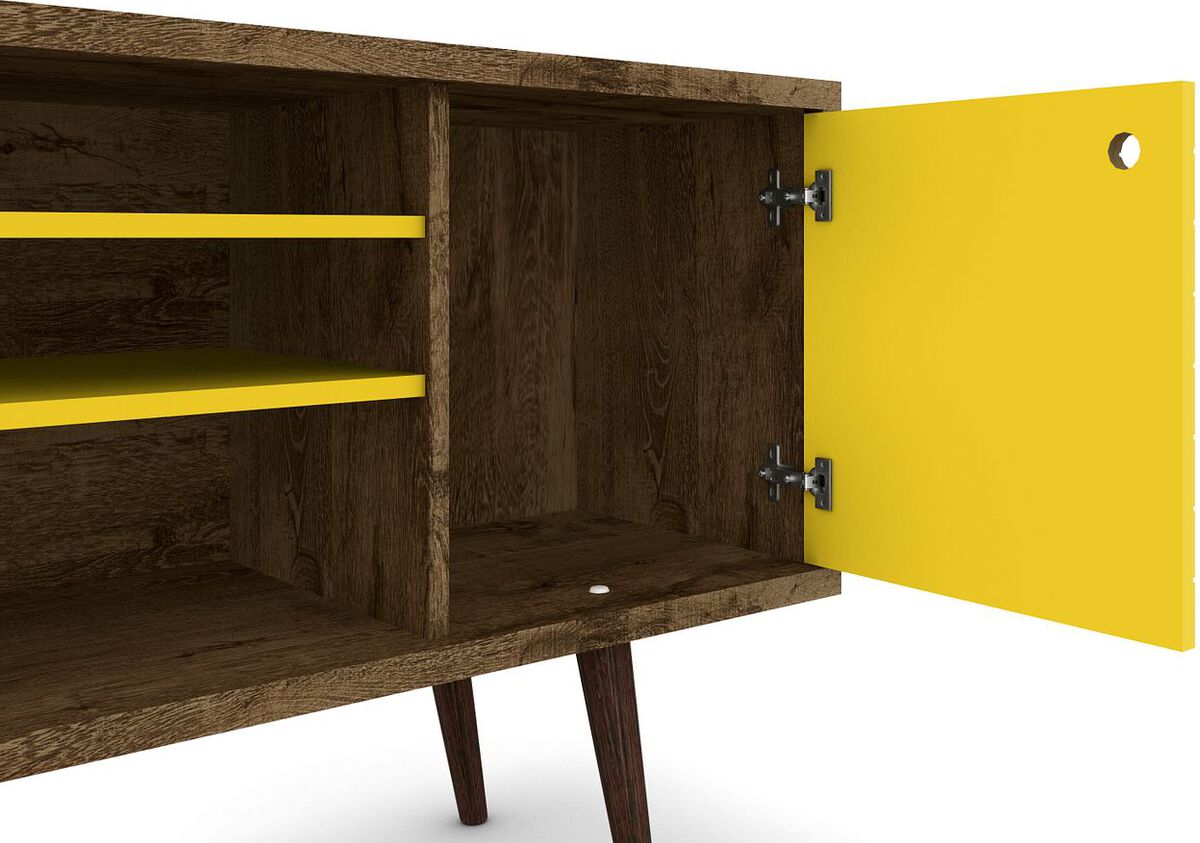 Manhattan Comfort TV & Media Units - Liberty 53.14" Mid-Century - Modern TV St& Rustic Brown & Yellow