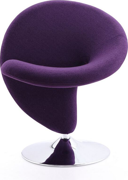 Manhattan Comfort Accent Chairs - Curl Purple and Polished Chrome Wool Blend Swivel Accent Chair