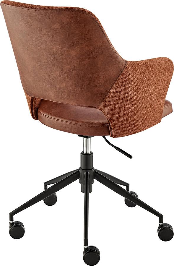 Euro Style Task Chairs - Darcie Office Chair in Dark Brown Leatherette, Orange Fabric and Black Base