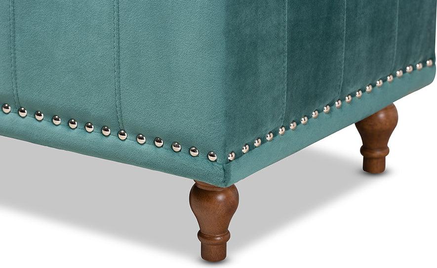 Wholesale Interiors Ottomans & Stools - Kaylee Modern and Contemporary Teal Blue Velvet Button-Tufted Storage Ottoman Bench