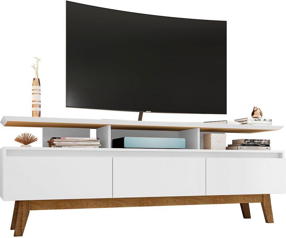 Manhattan Comfort TV & Media Units - Yonkers 70.86 TV Stand with Solid Wood Legs and 6 Media and Storage Compartments in White