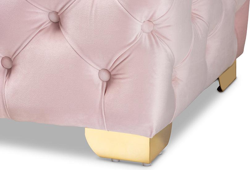 Wholesale Interiors Ottomans & Stools - Avara Light Pink Velvet Gold Finished Button Tufted Bench Ottoman