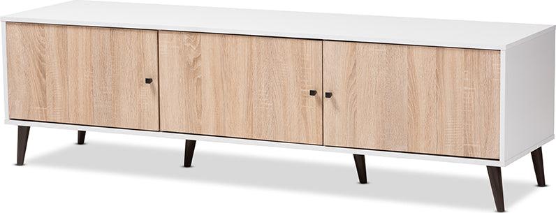 Wholesale Interiors TV & Media Units - Bastien Mid-Century Modern White and Light Oak 6-Shelf TV Stand