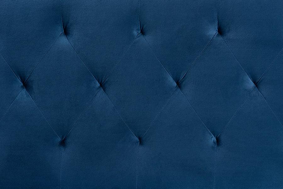 Wholesale Interiors Headboards - Felix Navy Blue Velvet Fabric Upholstered Queen Size Headboard