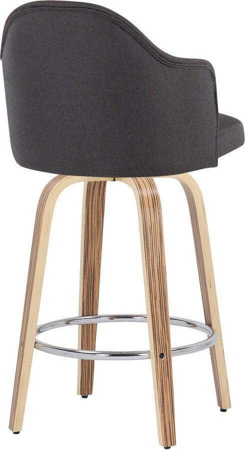 Lumisource Barstools - Ahoy Fixed-Height Counter Stool With Zebra Wood Legs & Round Chrome With Charcoal (Set of 2)