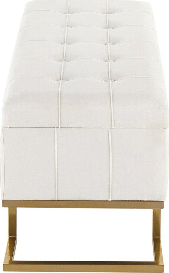 Lumisource Benches - Midas Contemporary/Glam Storage Bench in Gold Steel & White Velvet