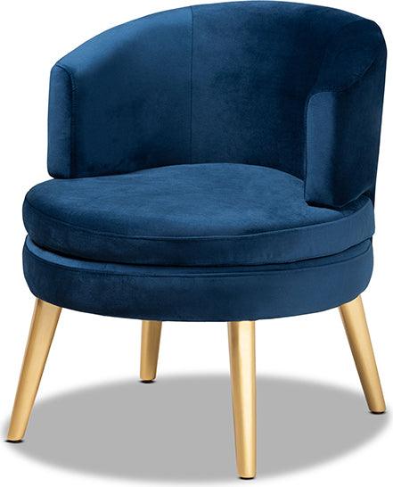 Wholesale Interiors Accent Chairs - Baptiste Glam and Luxe Navy Blue Velvet Fabric Upholstered and Gold Finished Wood Accent Chair