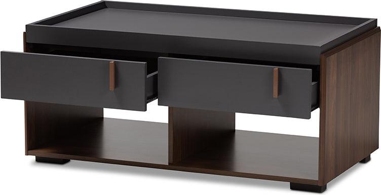 Wholesale Interiors Coffee Tables - Rikke Modern And Contemporary Two-Tone Gray And Walnut Finished Wood 2-Drawer Coffee Table