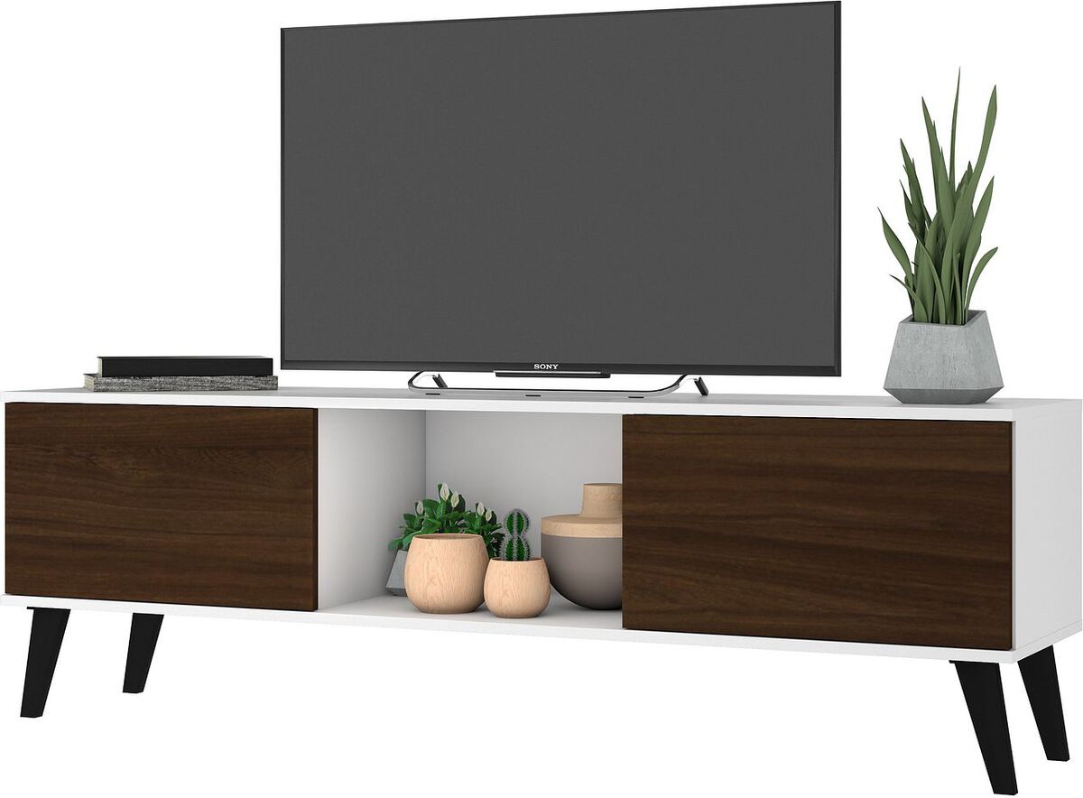 Manhattan Comfort TV & Media Units - Doyers 62.20 Mid-Century Modern TV Stand in White & Nut Brown