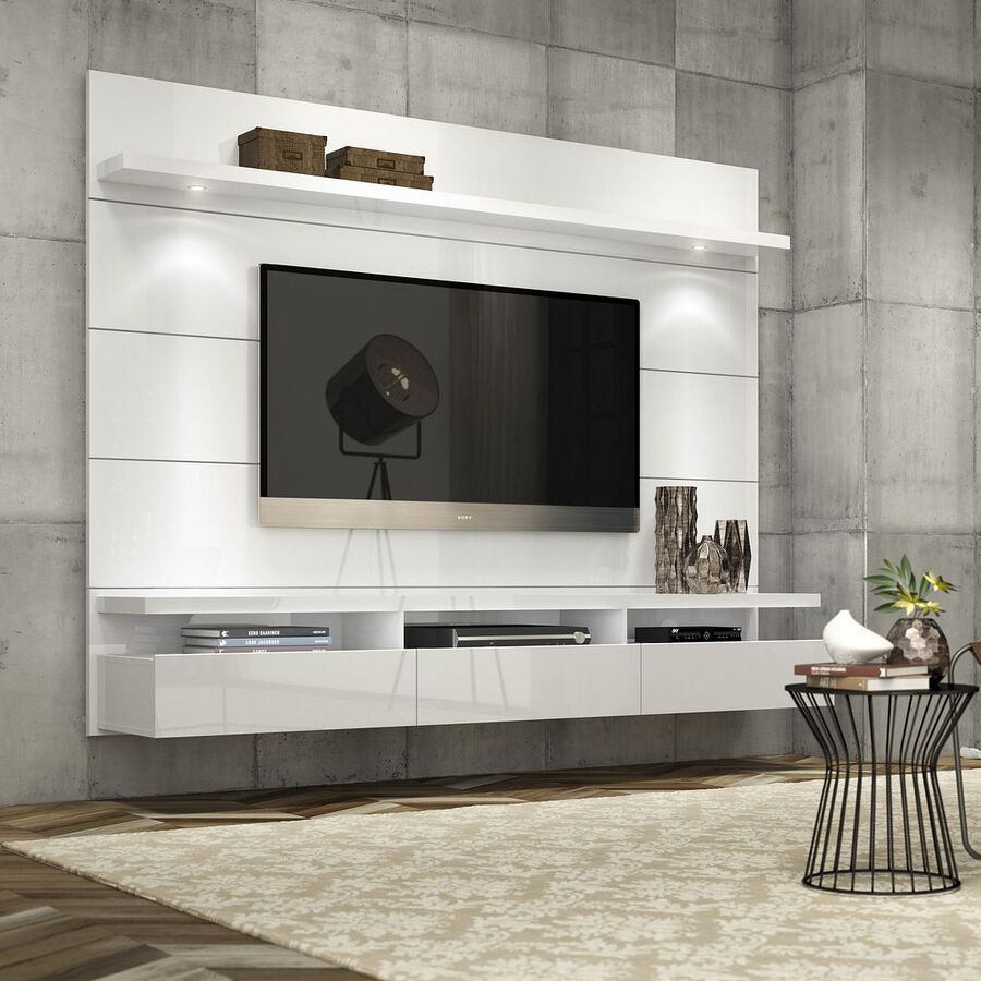 Manhattan Comfort TV & Media Units - Cabrini 2.2 Floating Wall Theater Entertainment Center in White Gloss